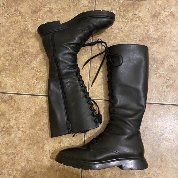 Stuart Weitzman McKenzee Tall Lace Up Combat Ankle Boots Black Size 7.5 - Picture 2 of 11